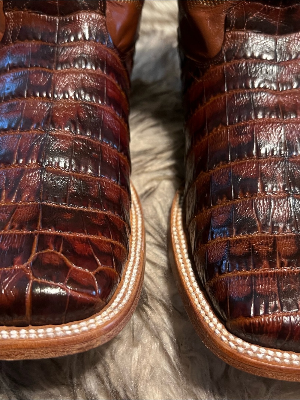 Men's Brown Exotic CAIMAN Print & Leather Western Boots with Embossed Shaft Sz 8 - Picture 3 of 15